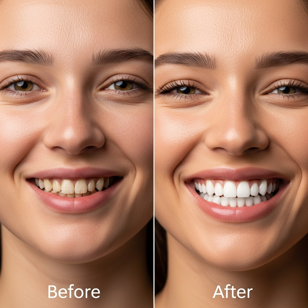 Diş beyazlatma öncesi sonrası