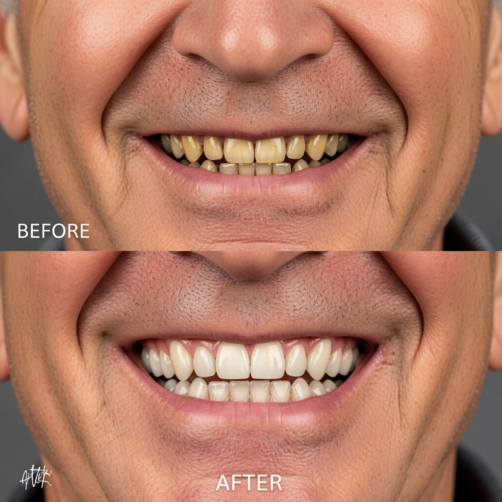 Gülüş tasarımı öncesi sonrası beyaz dişler